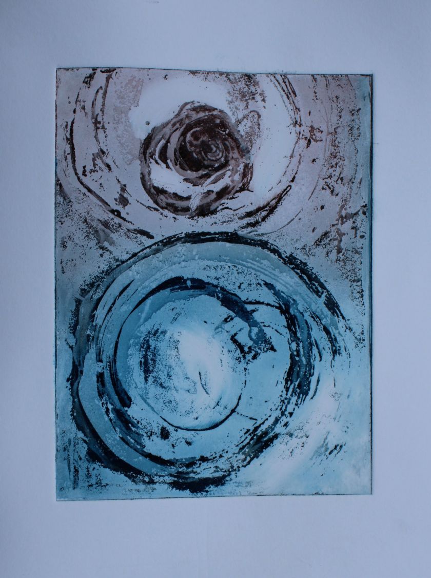 Two moons, copperplate etching on Fabriano paper. image size 16 x 20 cm