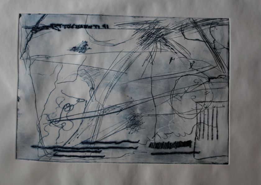 Intaglio on plexiglass, Akua Lamp black ink